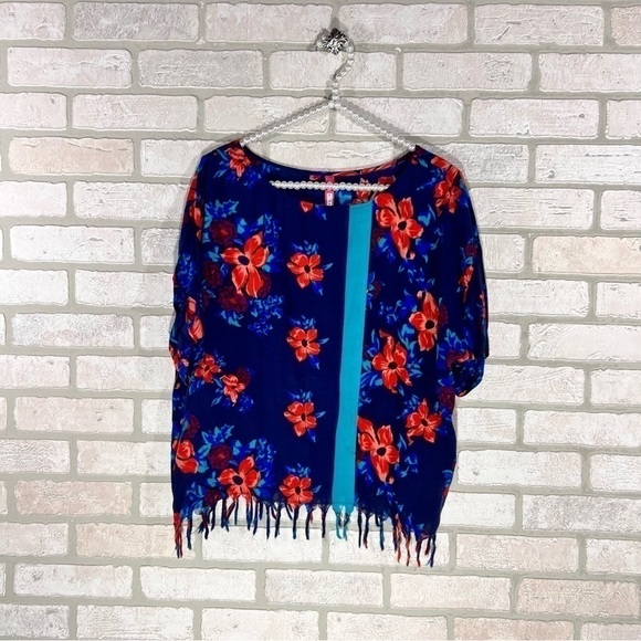 Plenty by Tracy Reese Floral Print Short Sleeve Tassel Hem Blouse Size XS - Picture 1 of 6